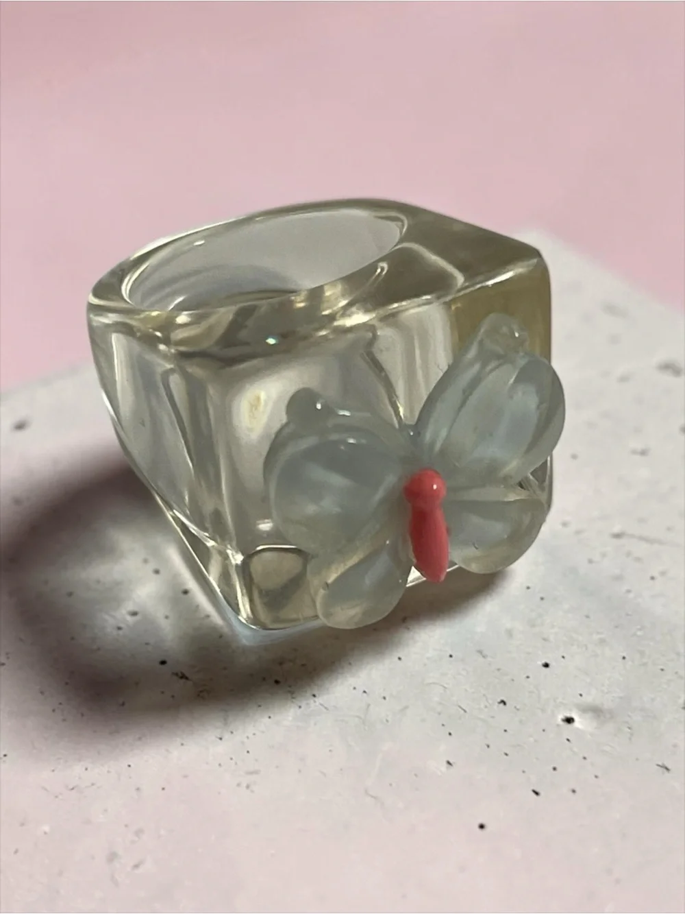 Clear Acrylic 3D Butterfly Statement Ring Lucite Style Size 8